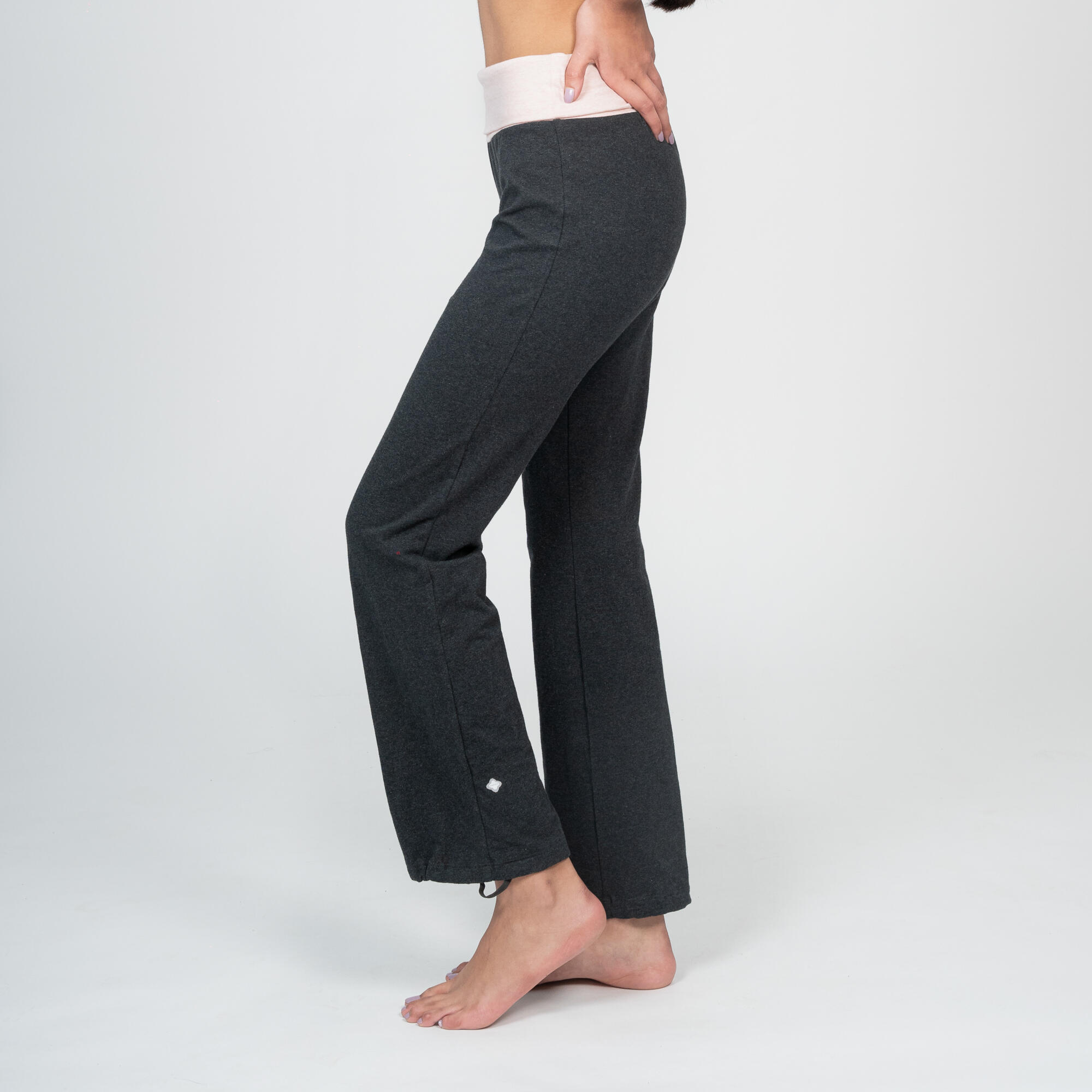Yogabroek katoen dames grijs roze 6/8