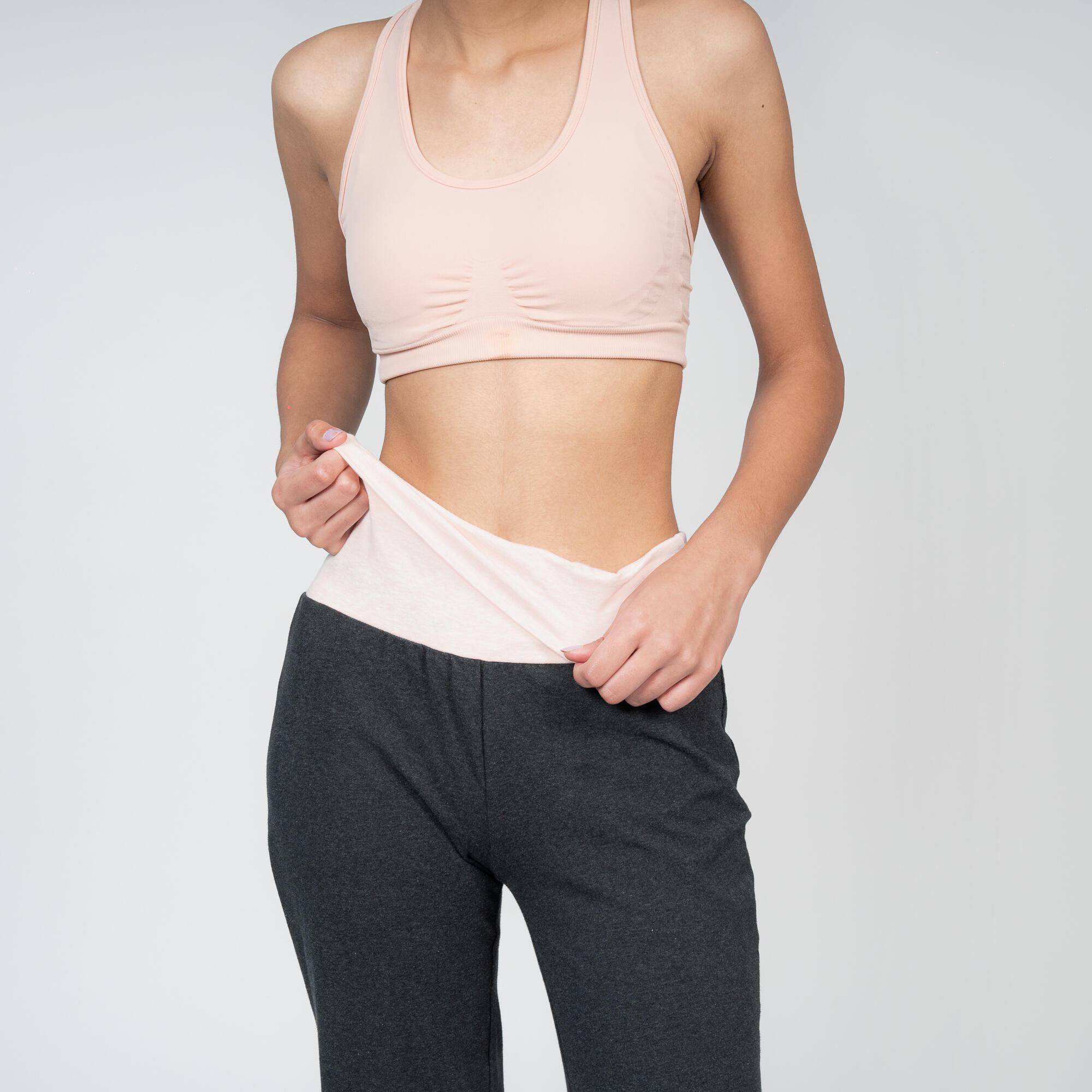 Yogabroek katoen dames grijs roze 5/8