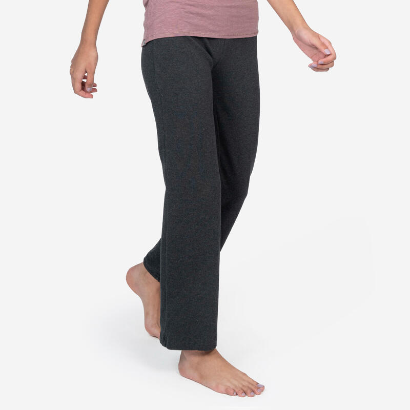 Calças de yoga Mulher - bootcut - 7 chakras pintados à mão - preto ACHAMANA  - Decathlon
