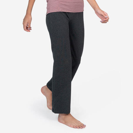 Штани жіночі для м’якої йоги, з органічної бавовни сірі/рожеві