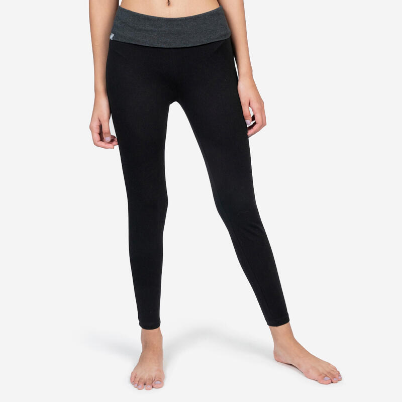 Leggings Yoga Damen Baumwolle - schwarz/grau