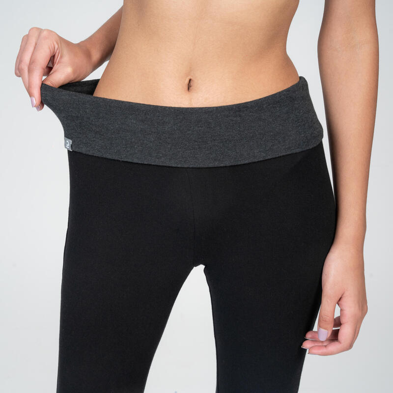 LEGGINGS DE YOGA SUAVE EM ALGODÃO MULHER PRETO/CINZENTO