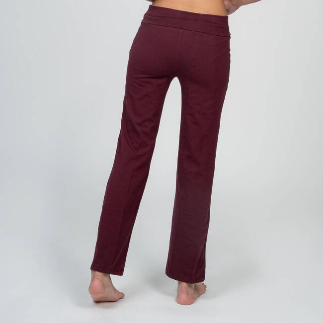  Womens Cotton Blend Yoga Pants, High Waistband Straight  Legged No See Through Material, Burgundy, Small/Medium