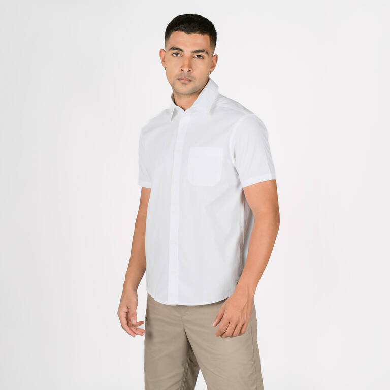 Men Half Sleeve Cotton Shirt White - Travel 20