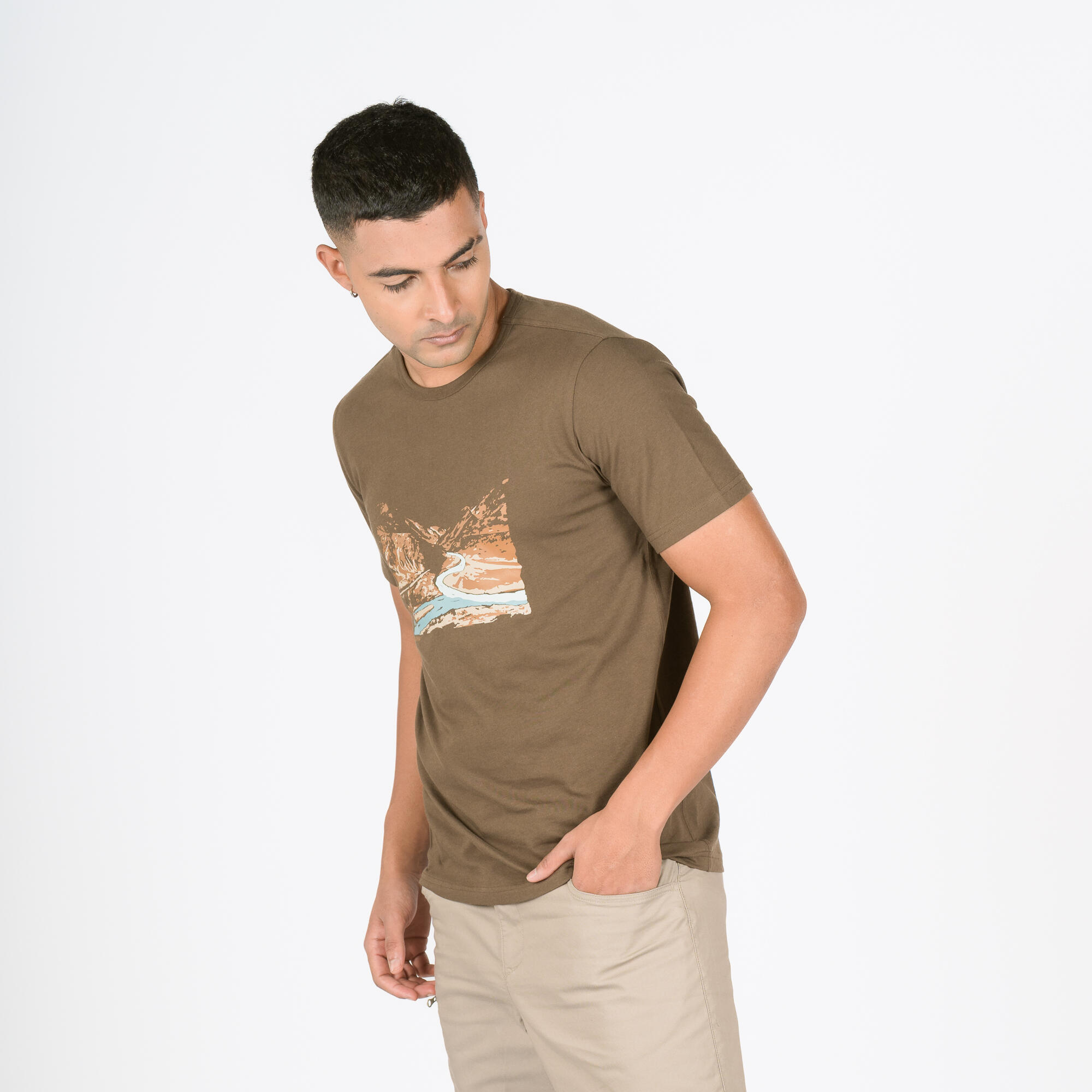 Men Hiking T-shirt NH100 Khaki