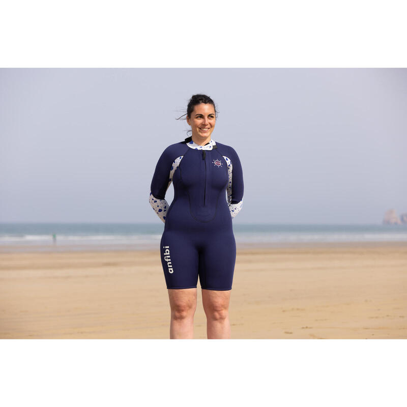 Fato Shorty de Marcha Aquática Mulher Neoprene 4/3mm Manga comprida Azul escuro