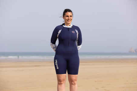 Women's Long-sleeved Neoprene Shorty 4/3 mm Sea Walking ANFIBI Dark Blue