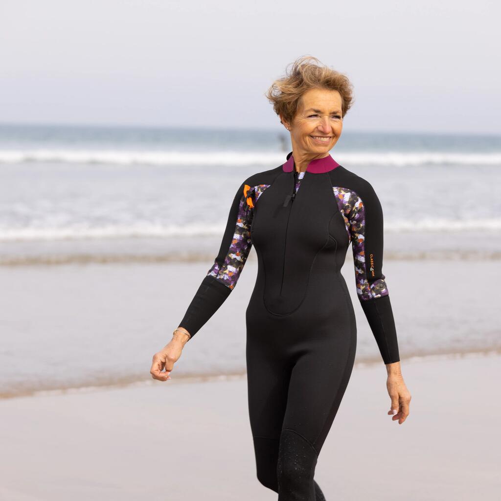 WOMEN'S SEA WALKING WETSUIT NEOPRENE 4/3 FEMME BLACK/PRINT