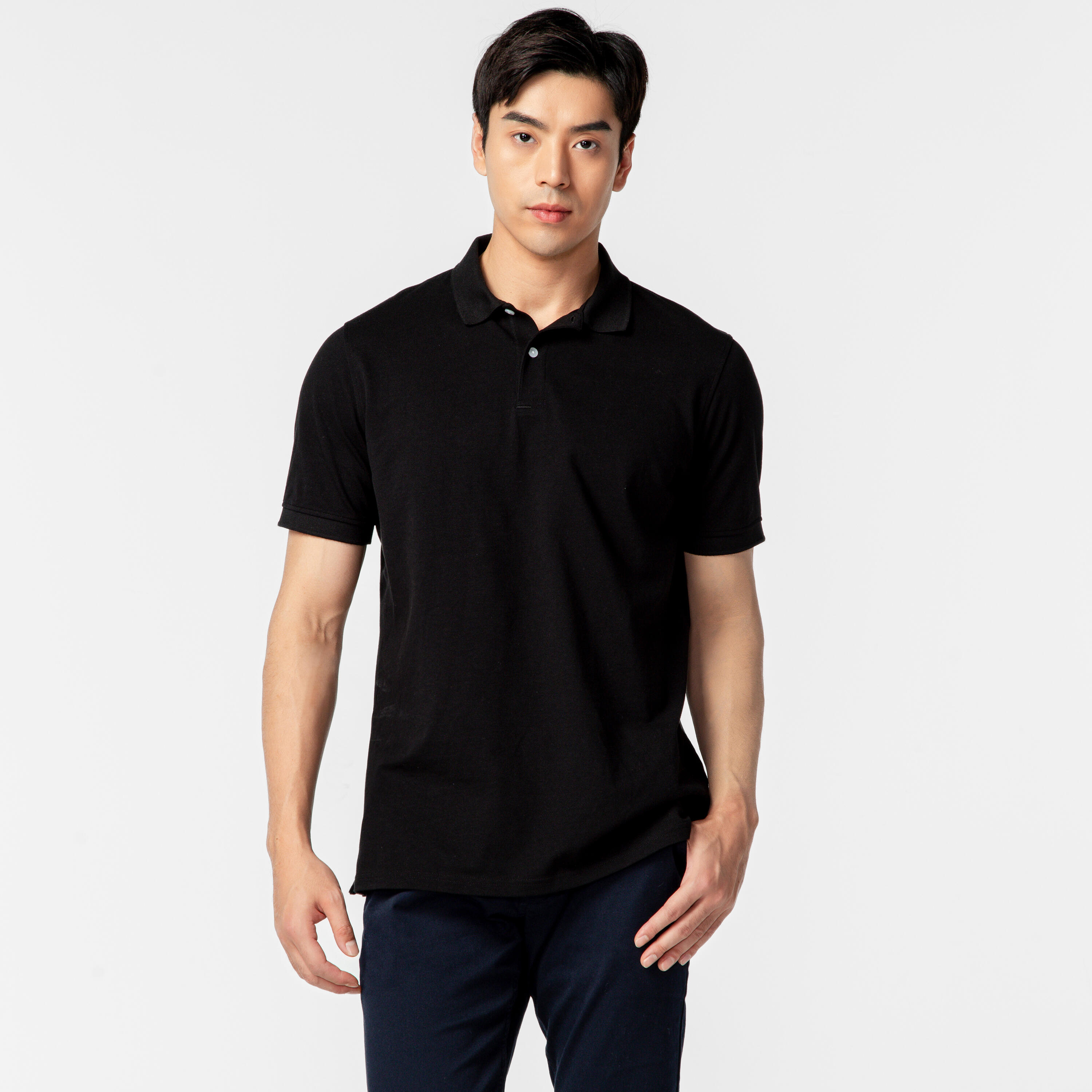 Men's golf cotton and polyester short-sleeved polo shirt - MW500 black
