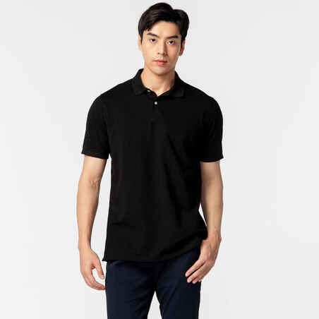 Men's golf cotton short-sleeved polo shirt - MW500 Black