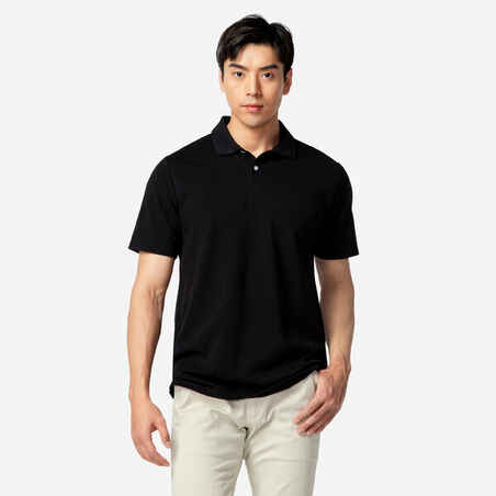 Men's golf cotton short-sleeved polo shirt - MW500 Black