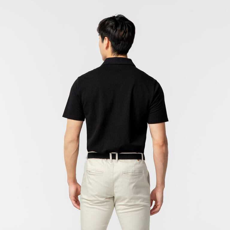 Men's golf cotton short-sleeved polo shirt - MW500 Black