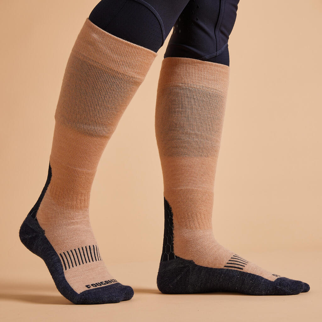 Adult Horse Riding Socks 500 Warm - Nougat