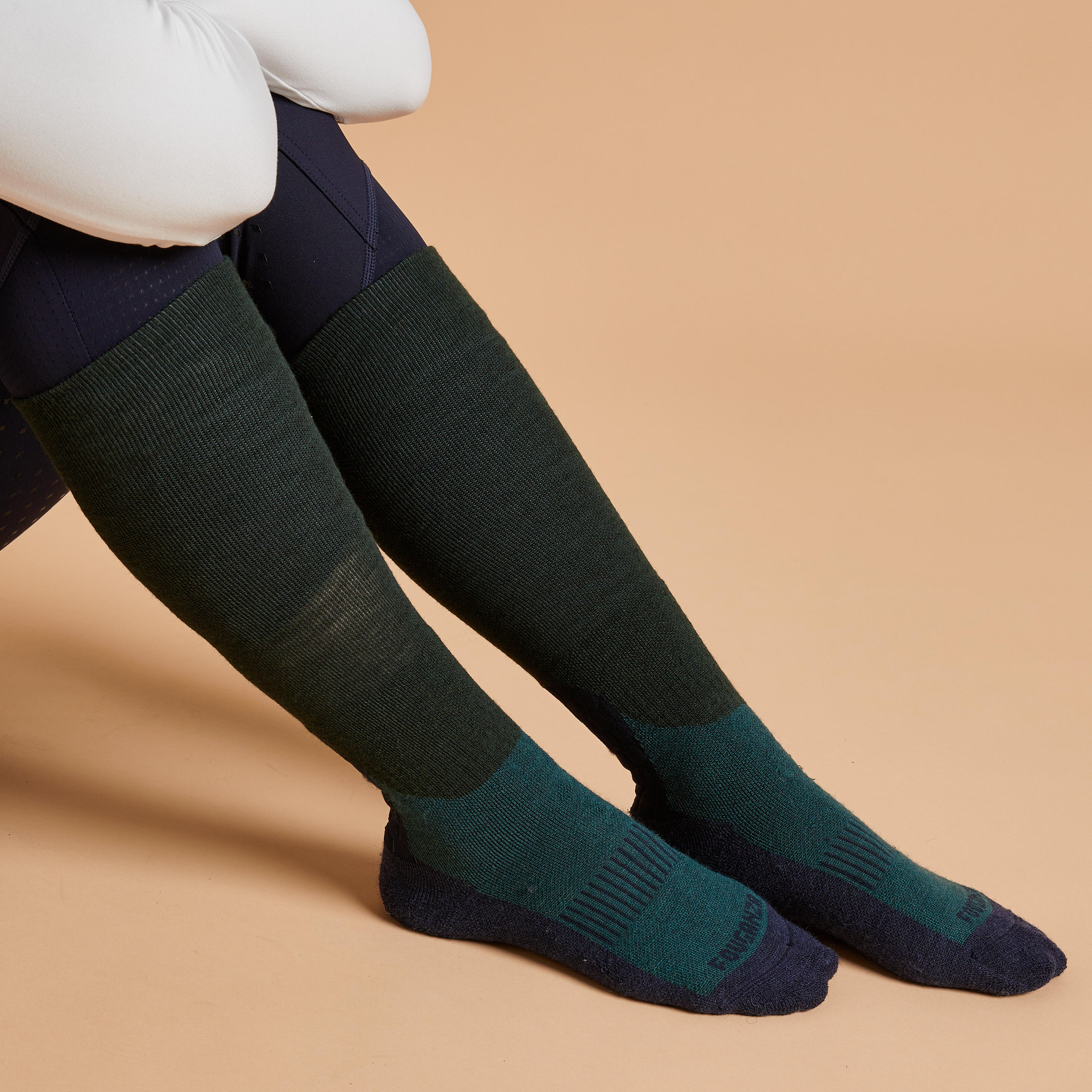 Chaussettes d'équitation chaudes - Warm 500 bleu/vert - FOUGANZA