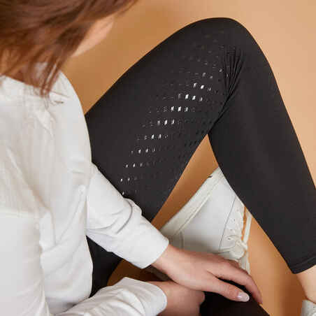 Women's Warm Horse Riding Silicone Patch Leggings - Black