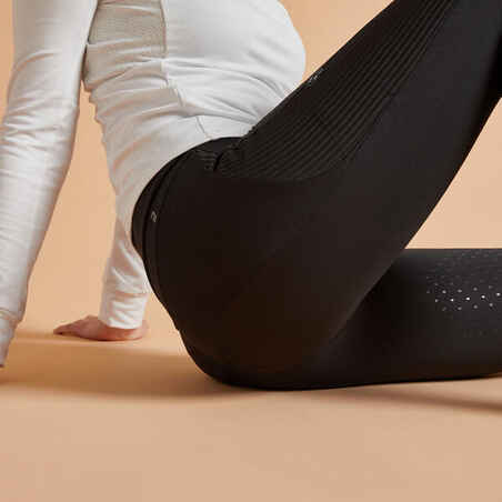 Women's Warm Horse Riding Silicone Patch Leggings - Black