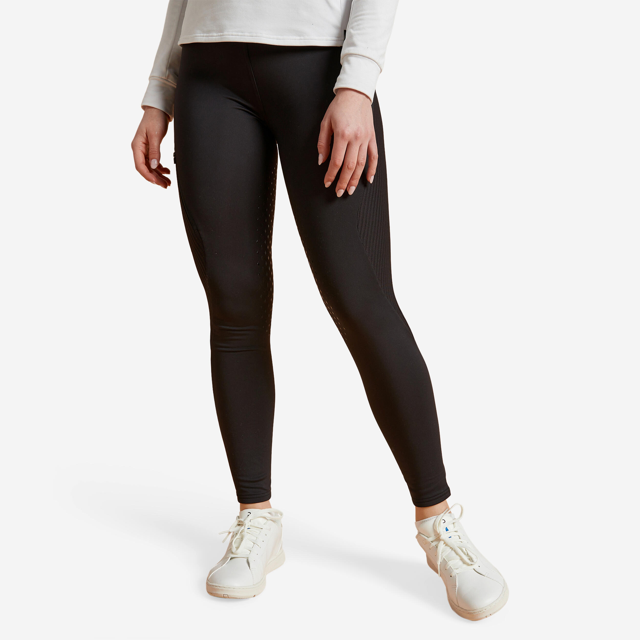 legging équitation chaud full grip femme - 500 noir - fouganza