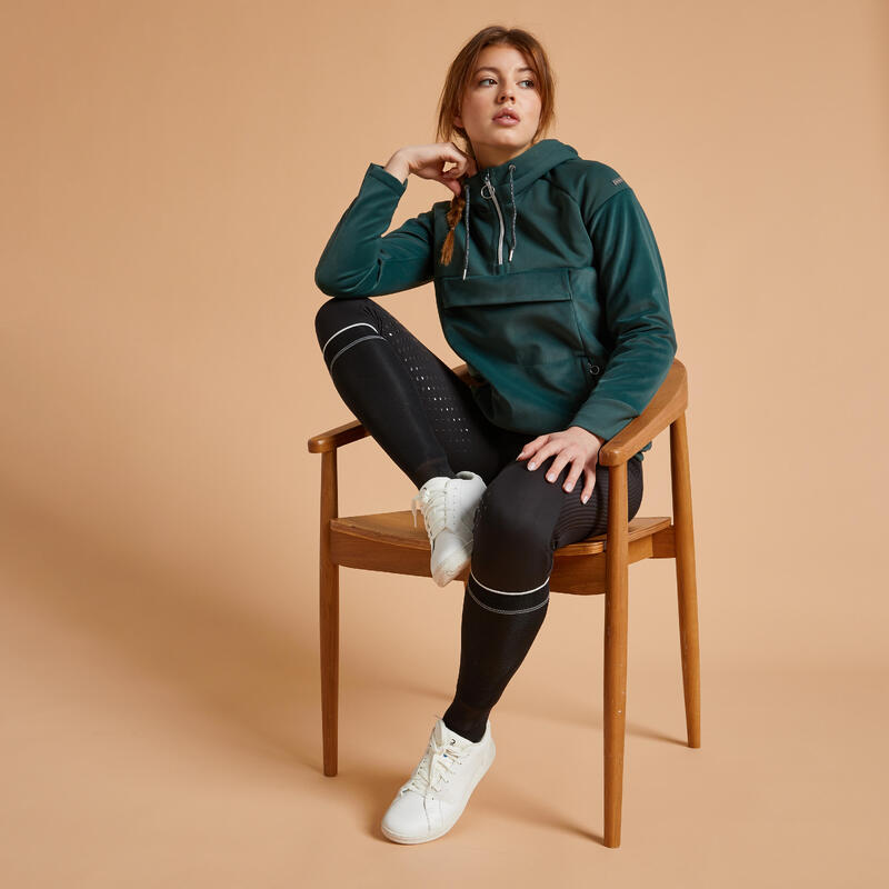 Sudadera Equitación 900 Mujer Verde Cálida