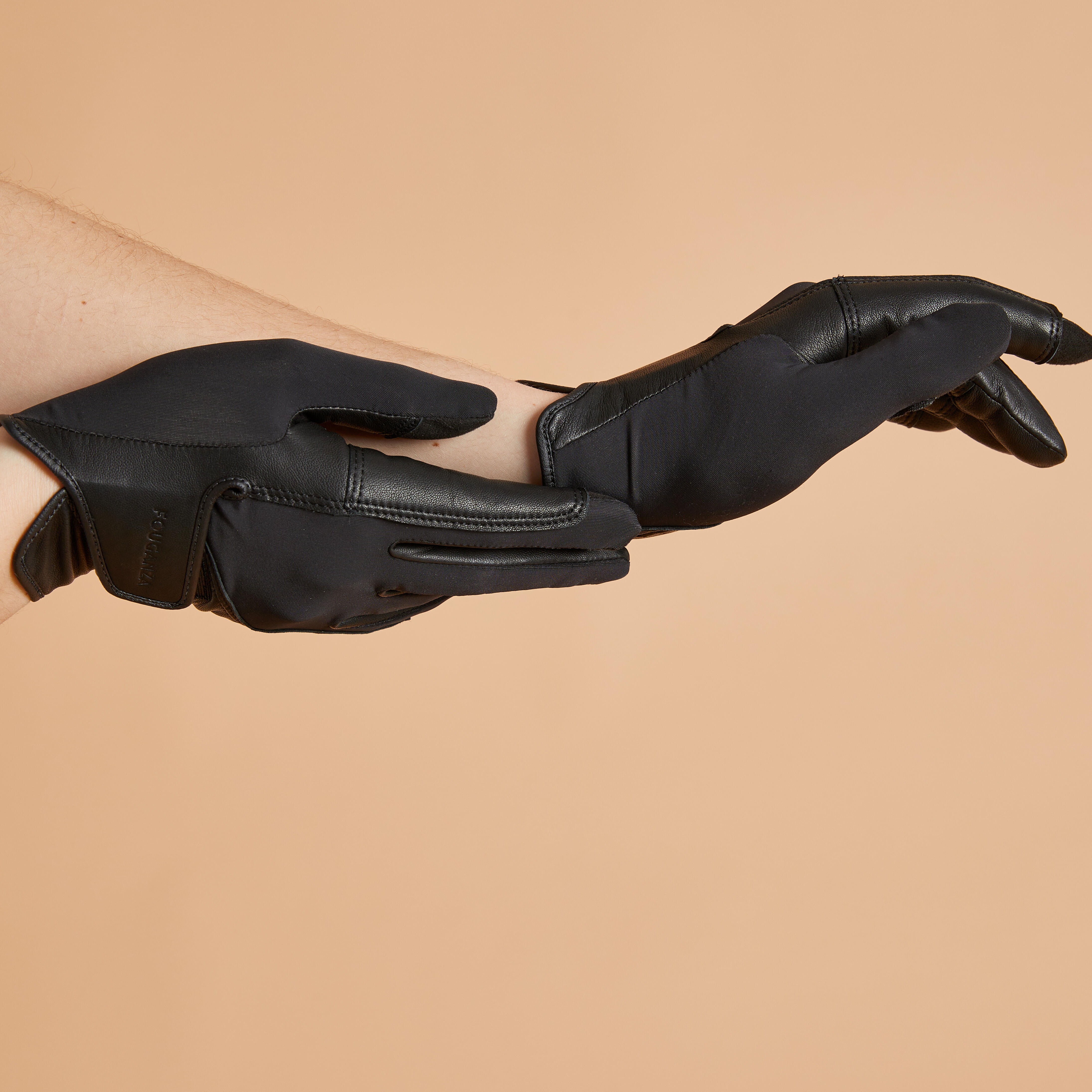 Horse Riding Leather Gloves - Classic Black - FOUGANZA