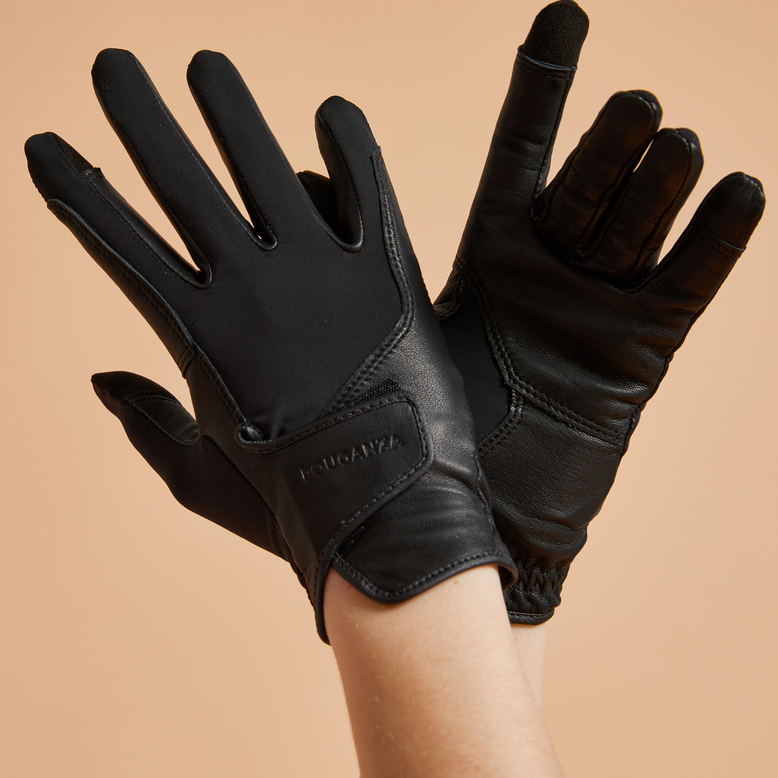 Adult Horse Riding Gloves Classic - Black 1/4
