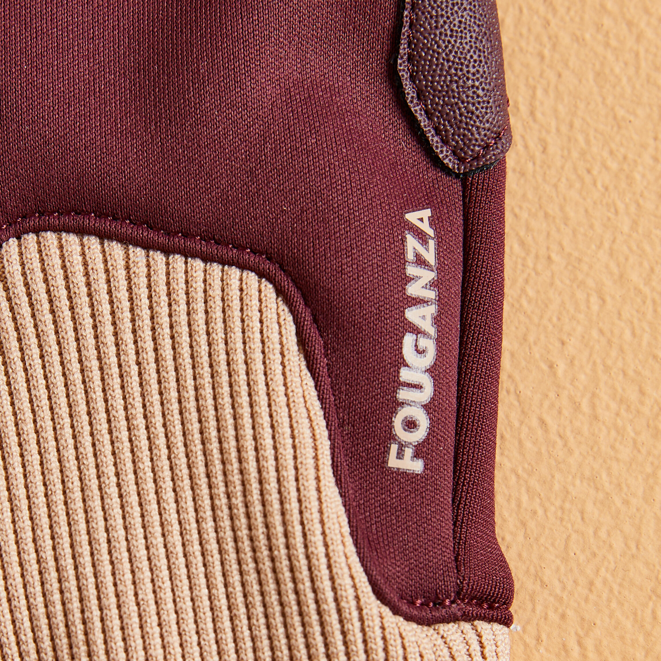 Kids' Warm Horse Riding Gloves 140 - Burgundy/Beige 2/2