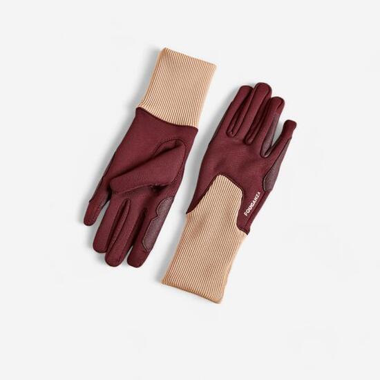 Gants chauds d'équitation enfant 140 Burgundy/beige