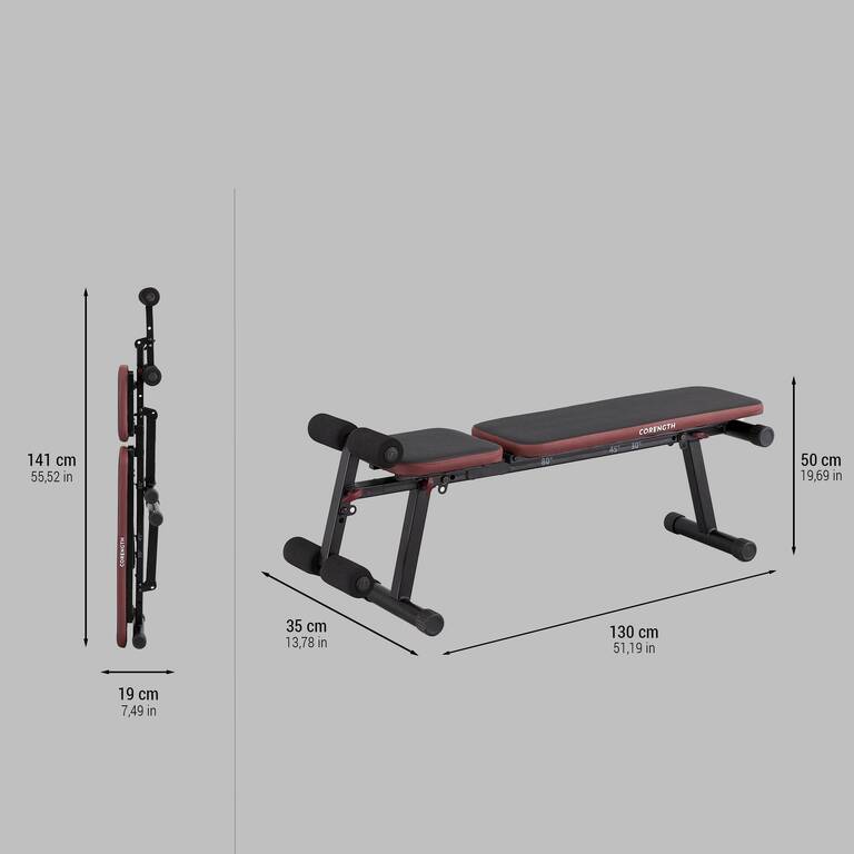 Robust and compact fold-down incline weight bench with leg bar