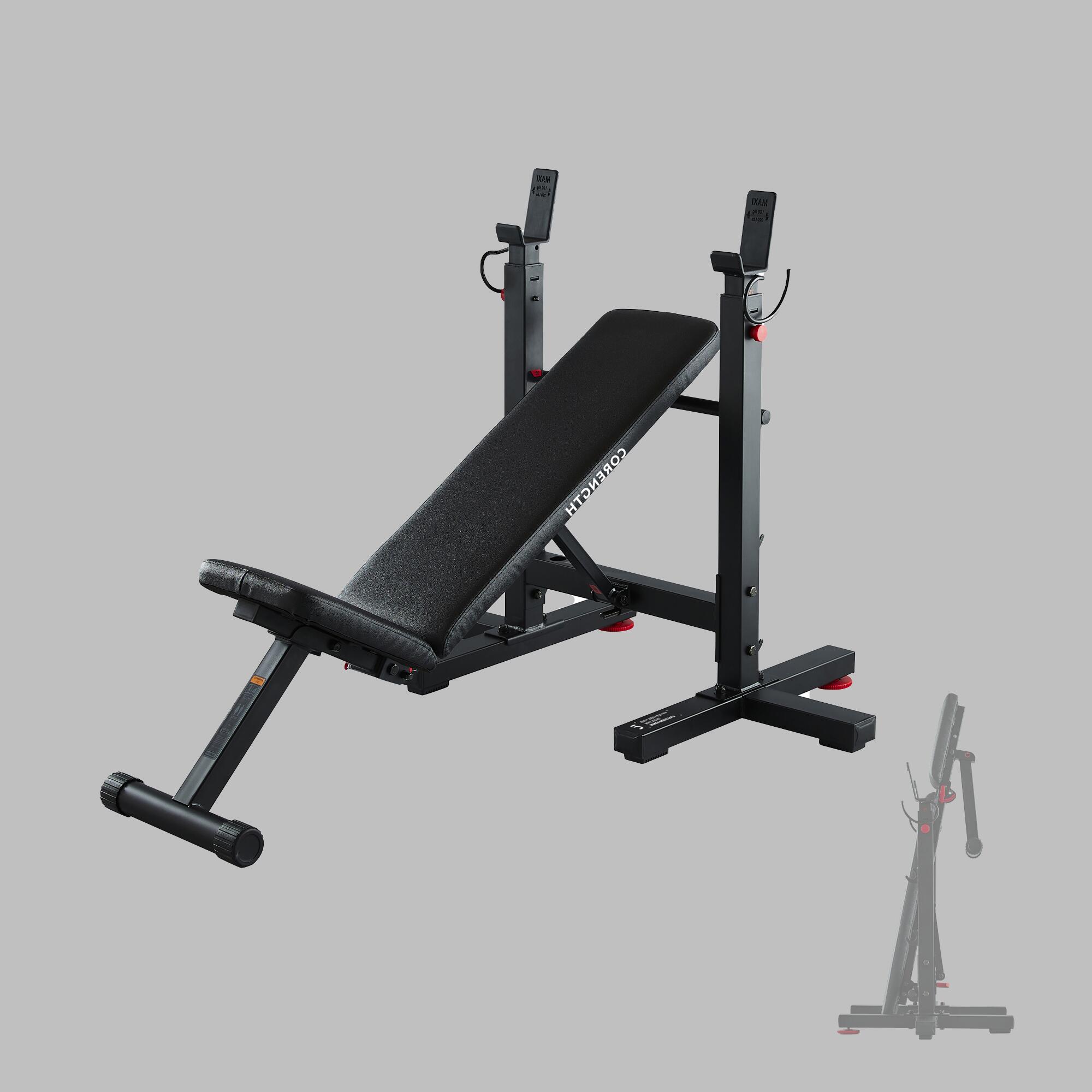 Tiltable and foldable weight bench with adjustable pegs Decathlon