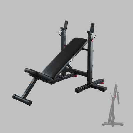 Tiltable and foldable weight bench with adjustable pegs