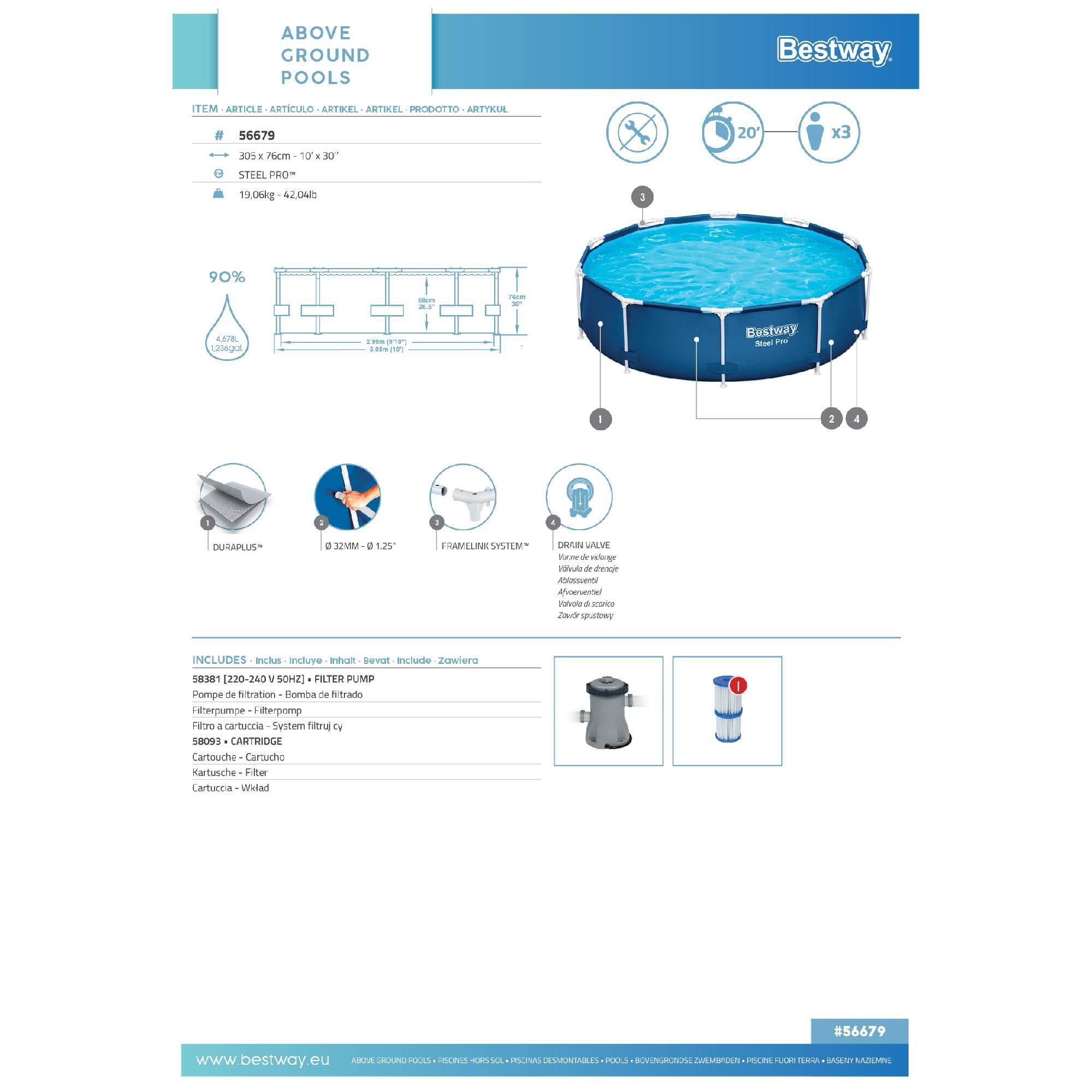 Piscina Steel Pro tubular circular 305x76cm + bomba e filtro 3/8