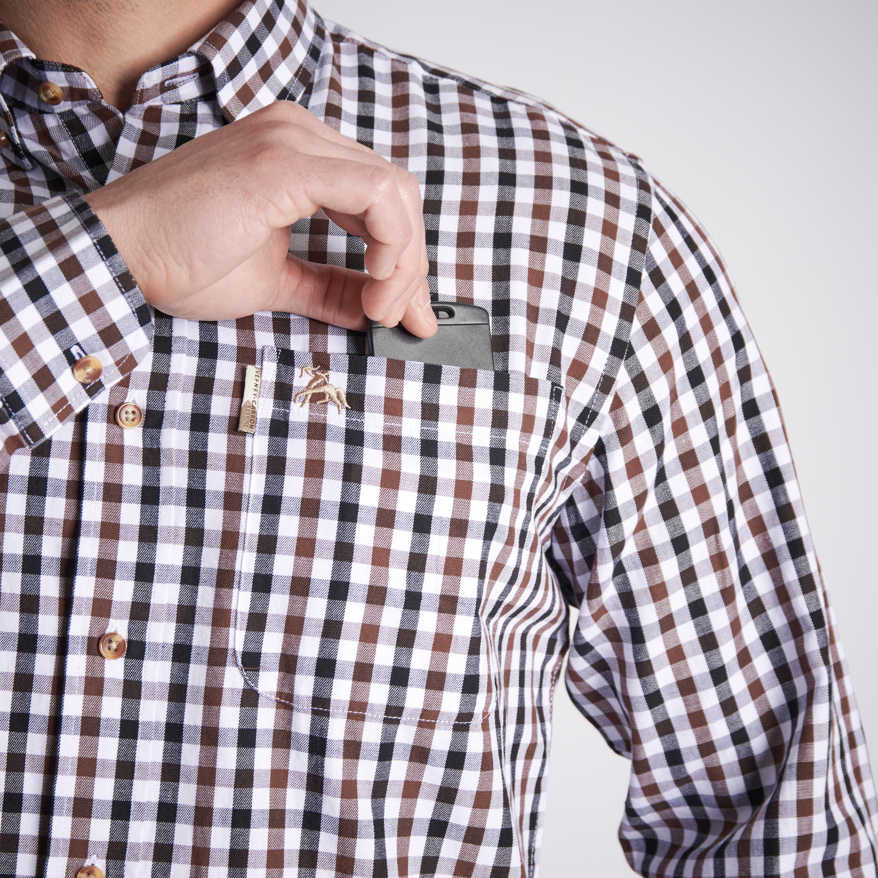 Camisa Manga Lombre Hombre Caza Verney Carron Blanco Cuadros
