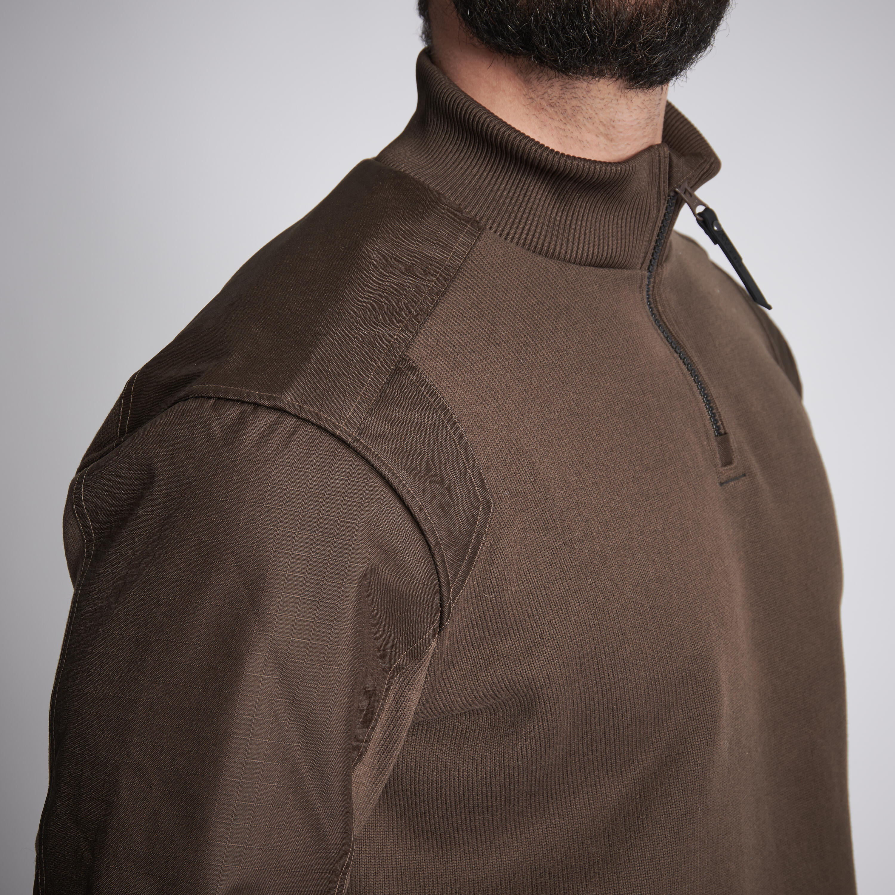 Jersey Caza Solognac Renfort 500 Hombre Marron Calido Media Cremallera