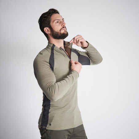 Men's Long-sleeved Breathable Merino Wool Zipped T-shirt - 900 light green