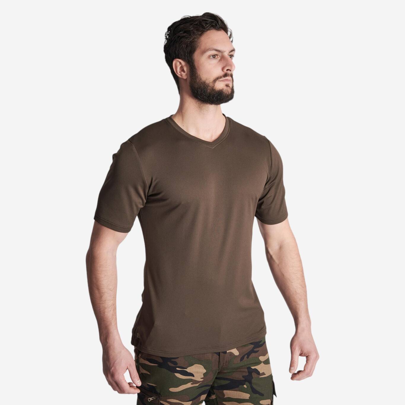 Men's Hunting Short-sleeved Breathable T-shirt 100 dark brown