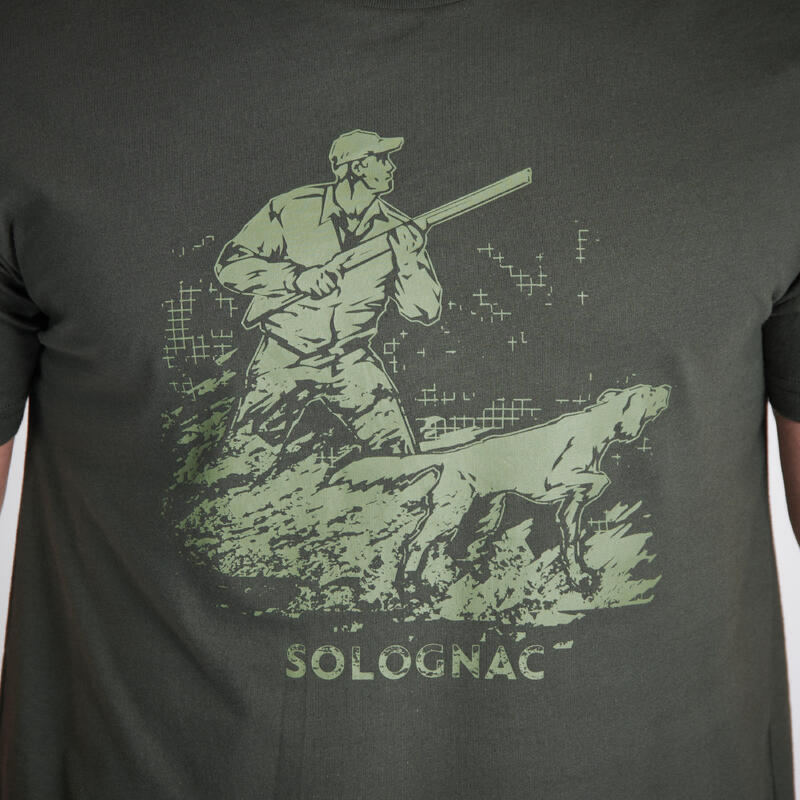 Camiseta Solognac 100 Manga Corta Hombre Algodón Cazador y Perro