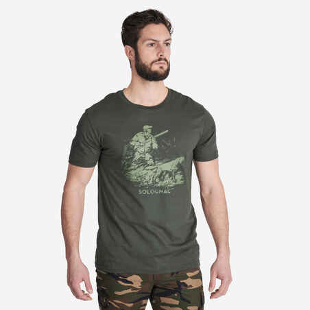 Short-sleeved hunting t-shirt 100 Green Stop dog