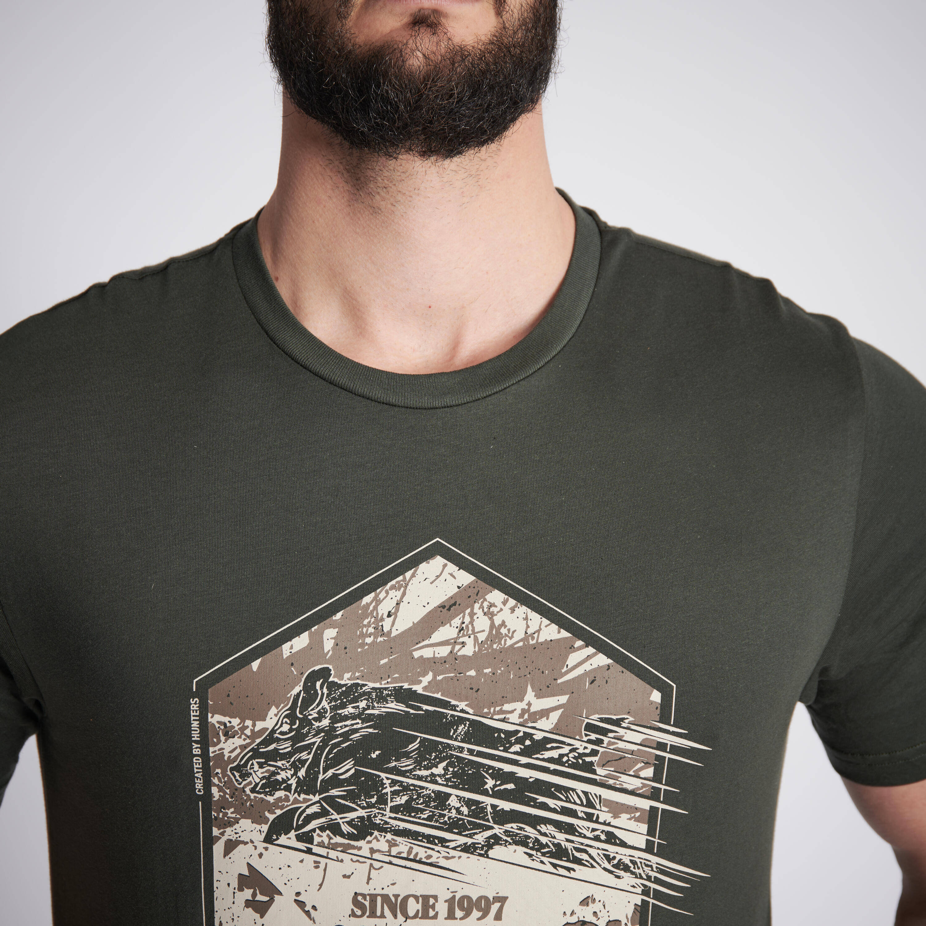 Cotton short-sleeved T-shirt - 100 Boar green -  4