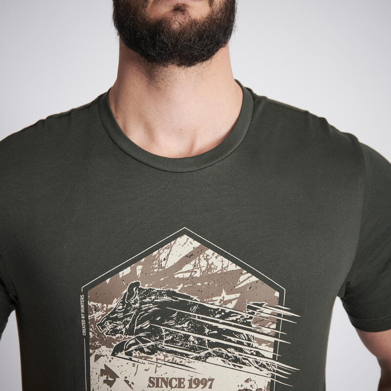 T-shirt voor de jacht 100 katoen everzwijn groen
