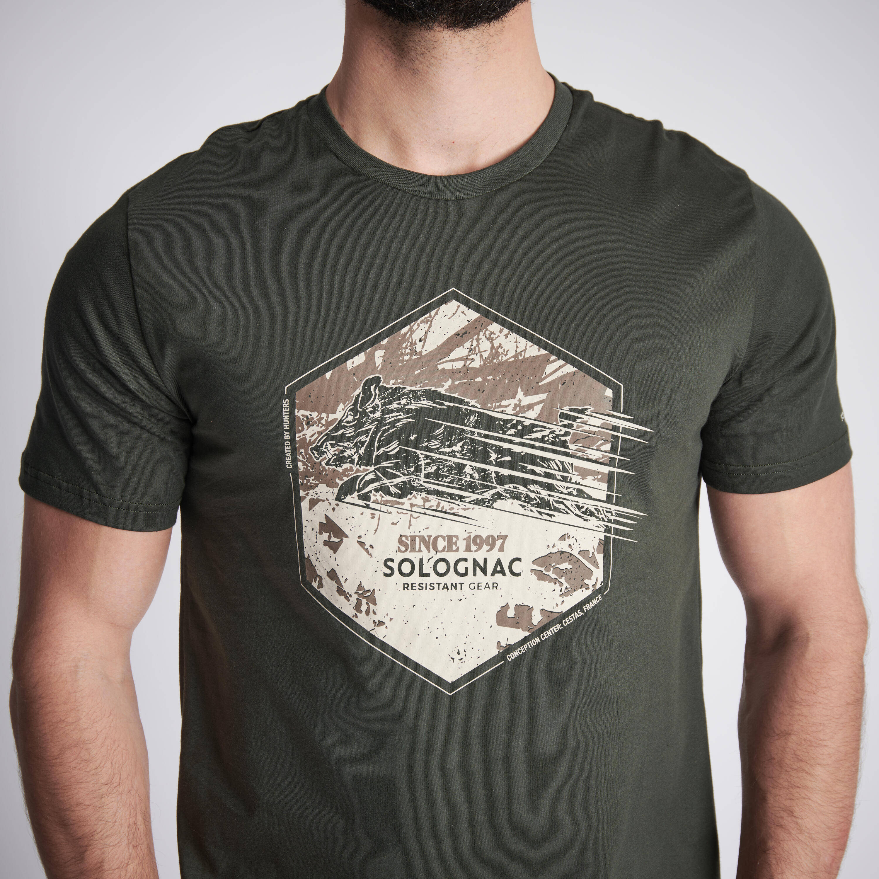 Cotton short-sleeved T-shirt - 100 Boar green -  3
