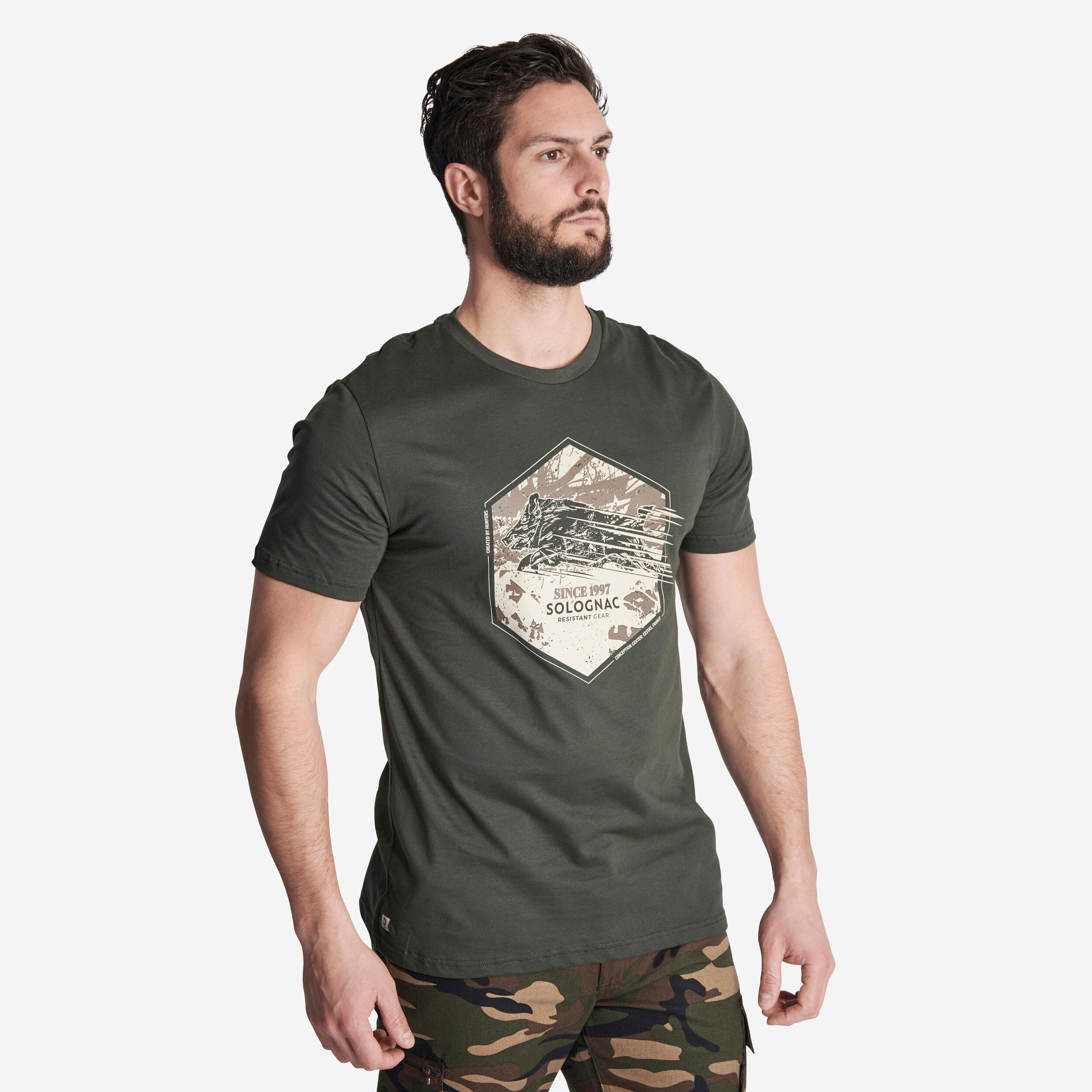 Cotton short-sleeved T-shirt - 100 Boar green