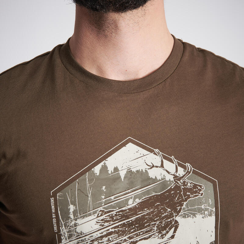 T-shirt manches courtes chasse coton Homme - 100 Cerf Marron