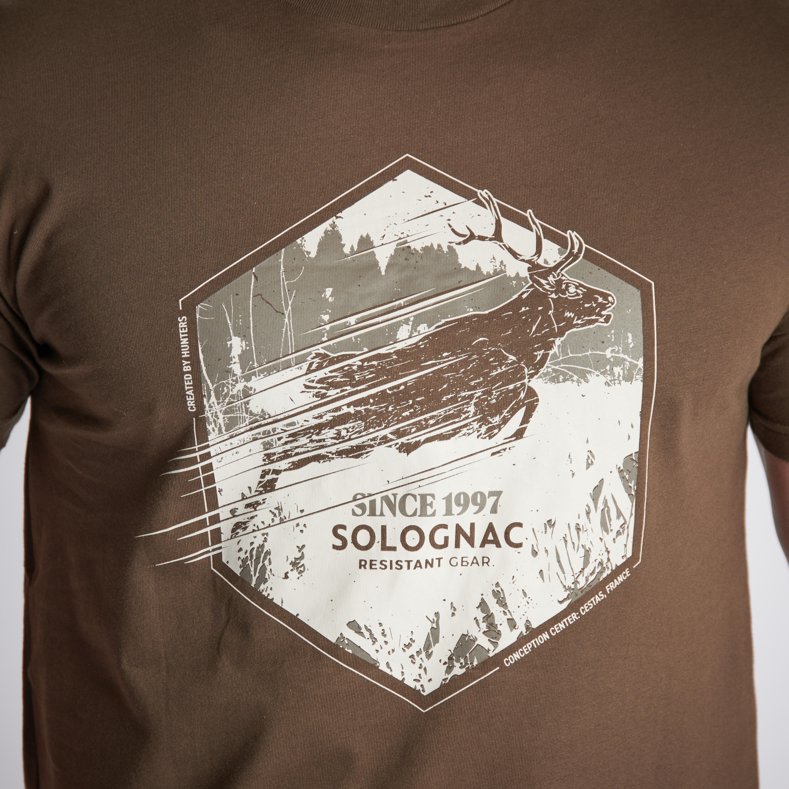 Short-Sleeved Cotton T-Shirt - 100 Stag Brown - SOLOGNAC