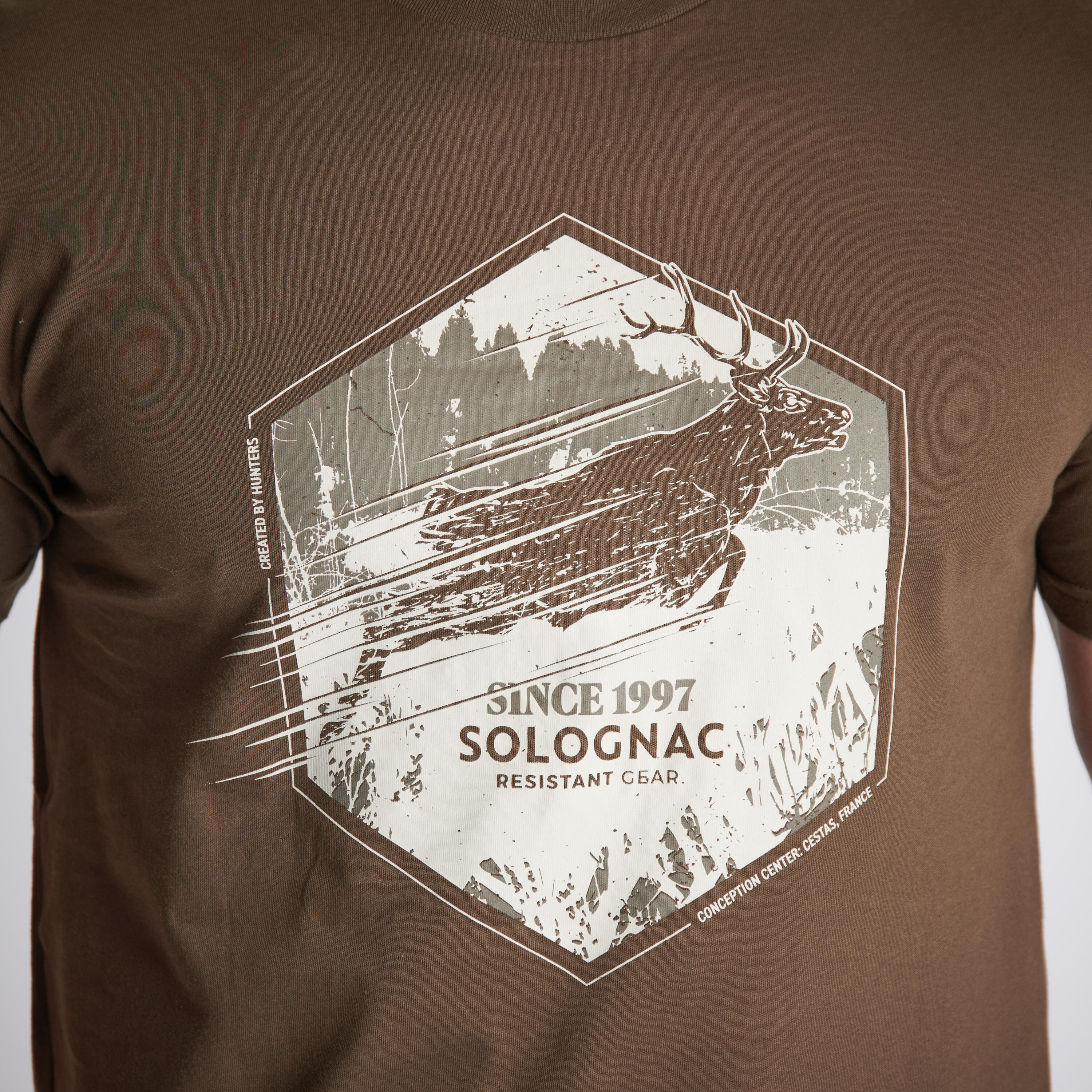 T-shirt à manches courtes en coton - 100 cerf marron - SOLOGNAC