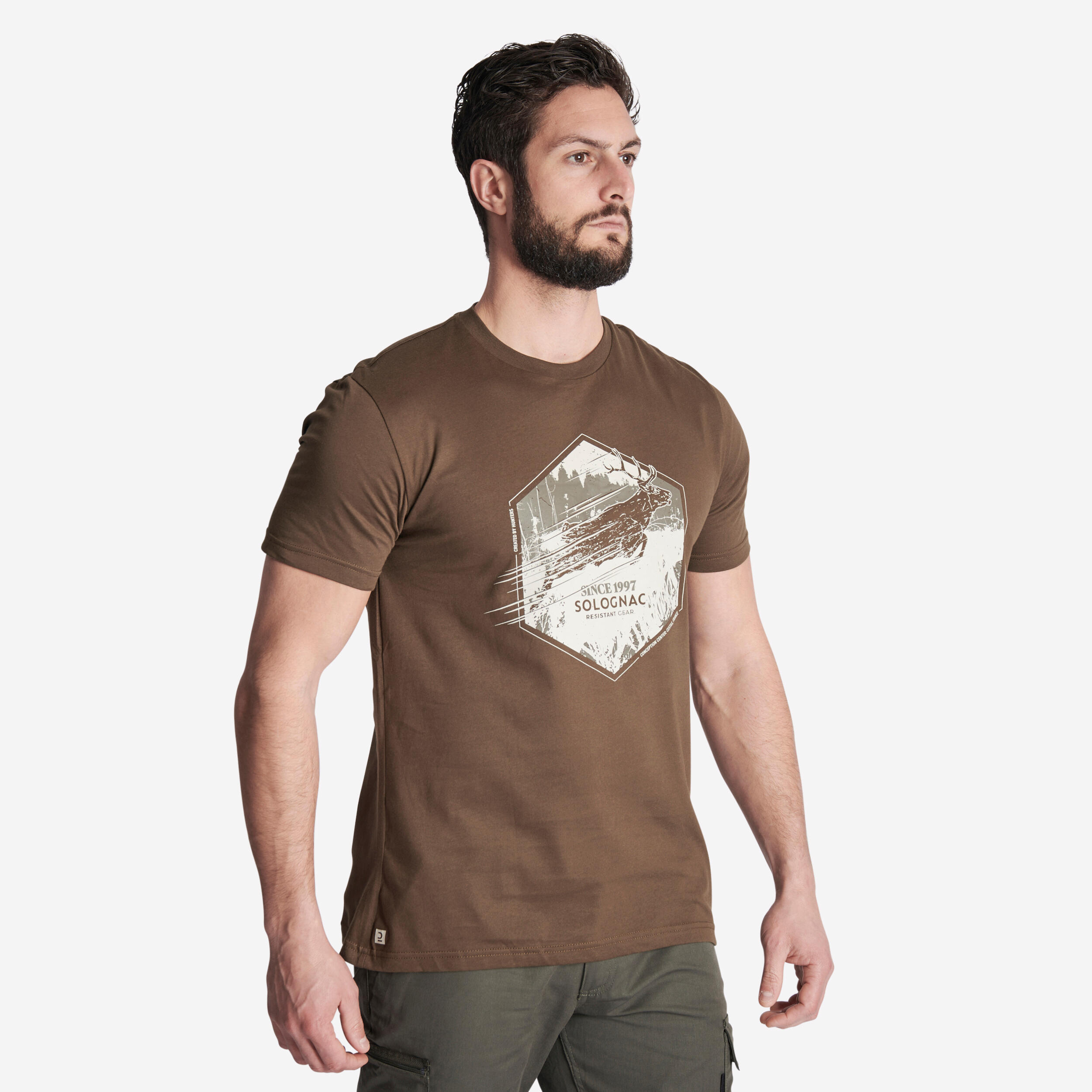 Short-Sleeved Cotton T-Shirt - 100 Stag Brown - SOLOGNAC