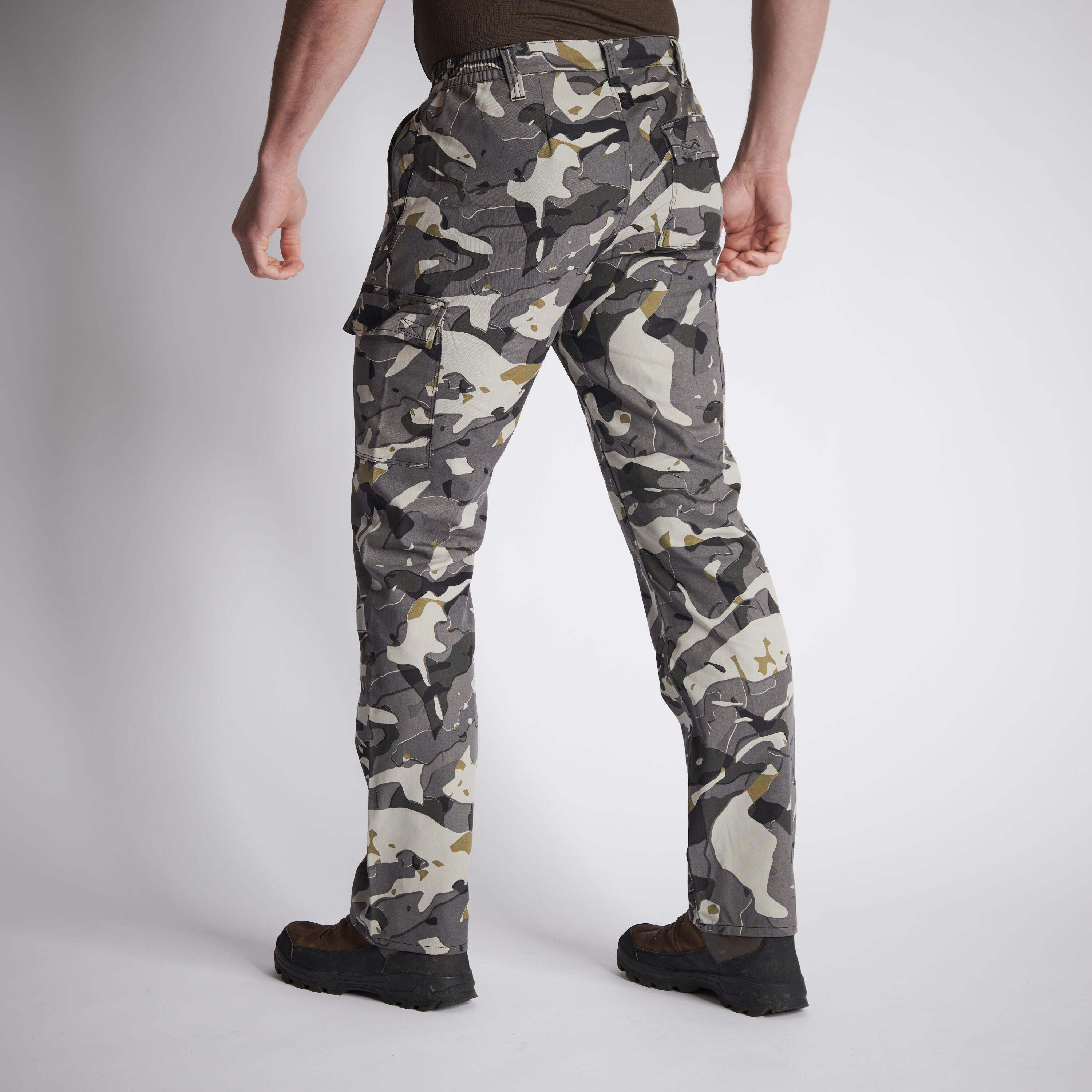 ROBUST CARGO TROUSERS STEPPE 300 CAMOUFLAGE WOODLAND GREY 2/5
