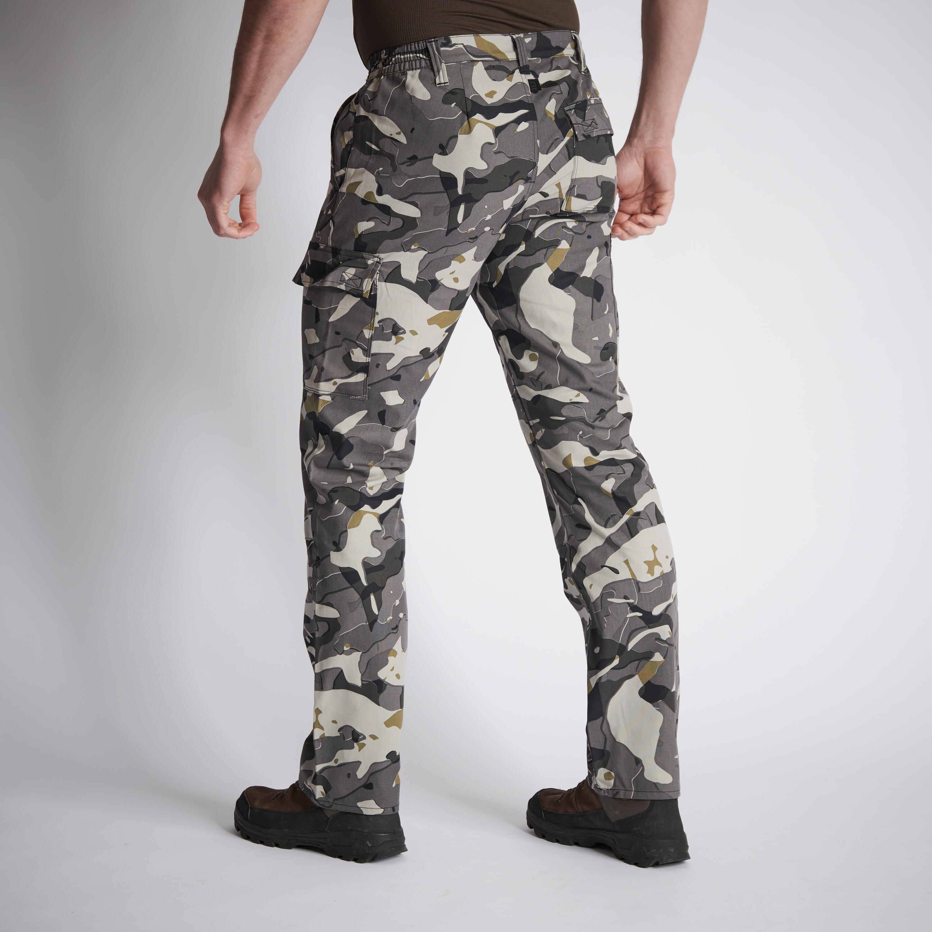 PANTALONI CARGO STEPPE 300 MIMETICI GRIGIO BOSCO