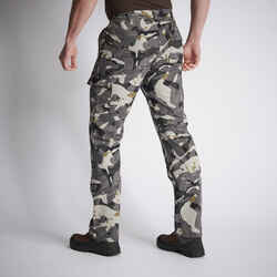 Men’s Regular Trousers - Steppe 300 Woodland Camo Grey