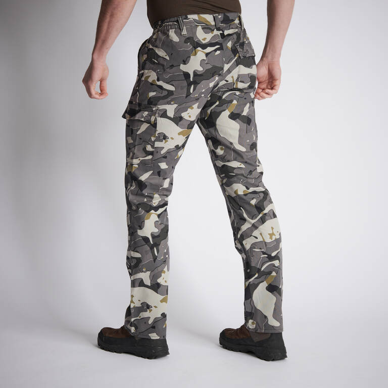 ROBUST CARGO TROUSERS STEPPE 300 CAMOUFLAGE WOODLAND GREY - Decathlon