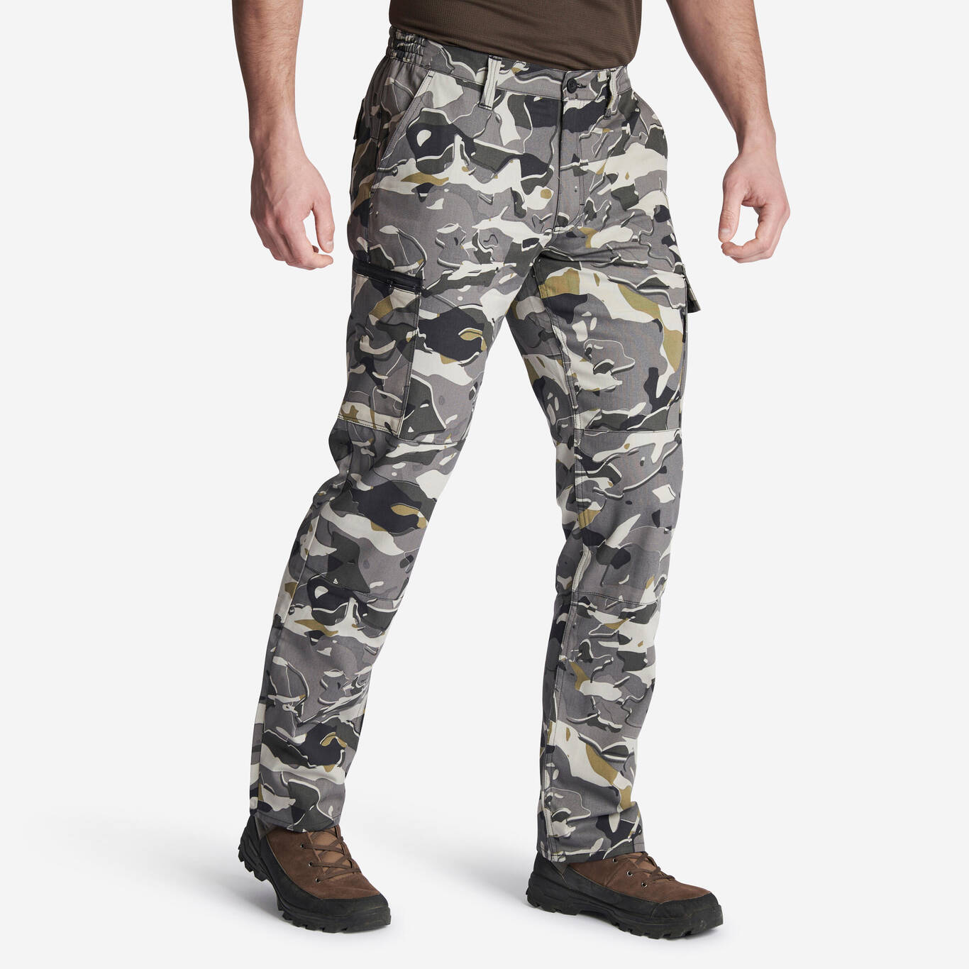 ROBUST CARGO TROUSERS STEPPE 300 CAMOUFLAGE WOODLAND GREY