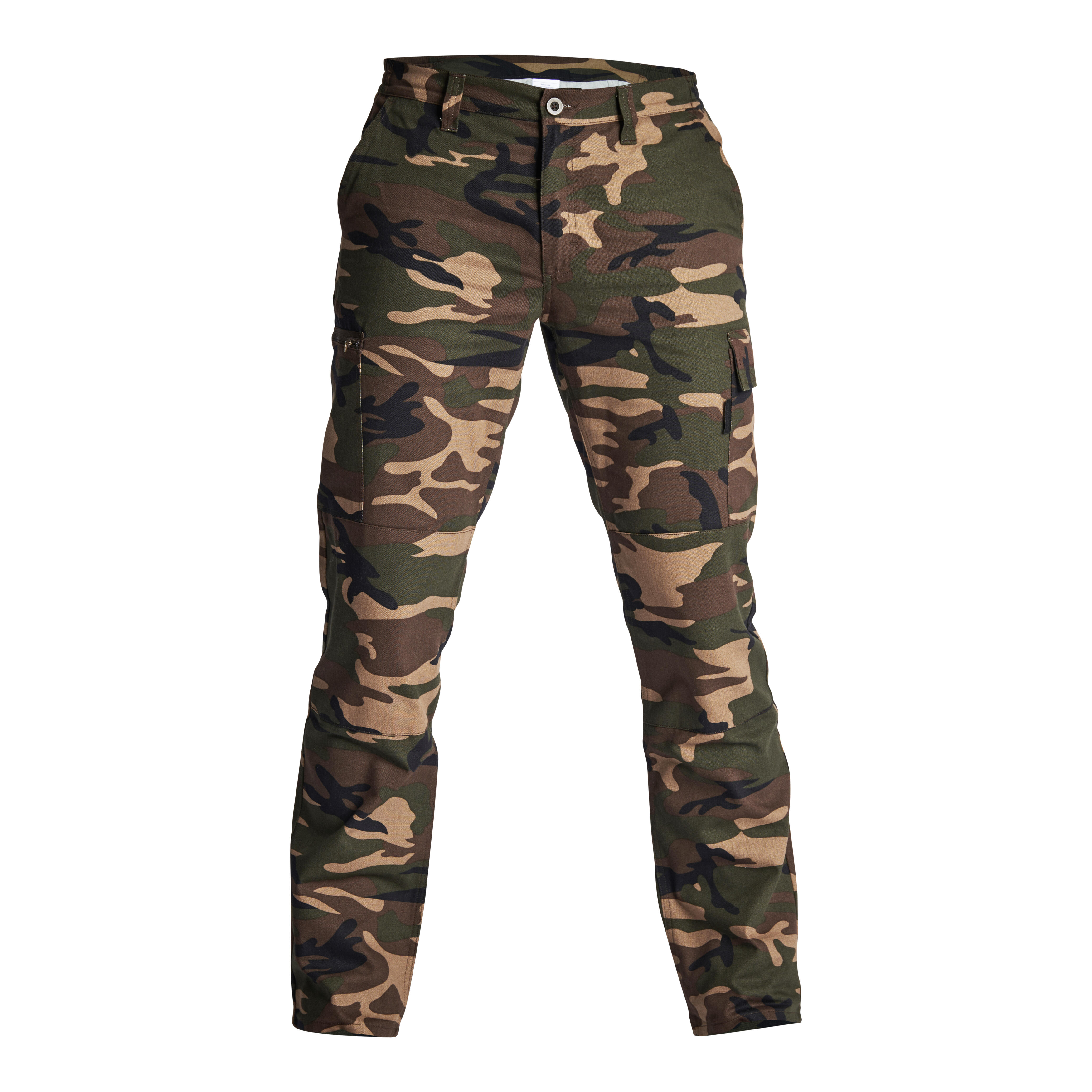 Pantalon Cargo Hombre Solognac Steppe 300 Camuflaje Militar Woodland Verde Decathlon